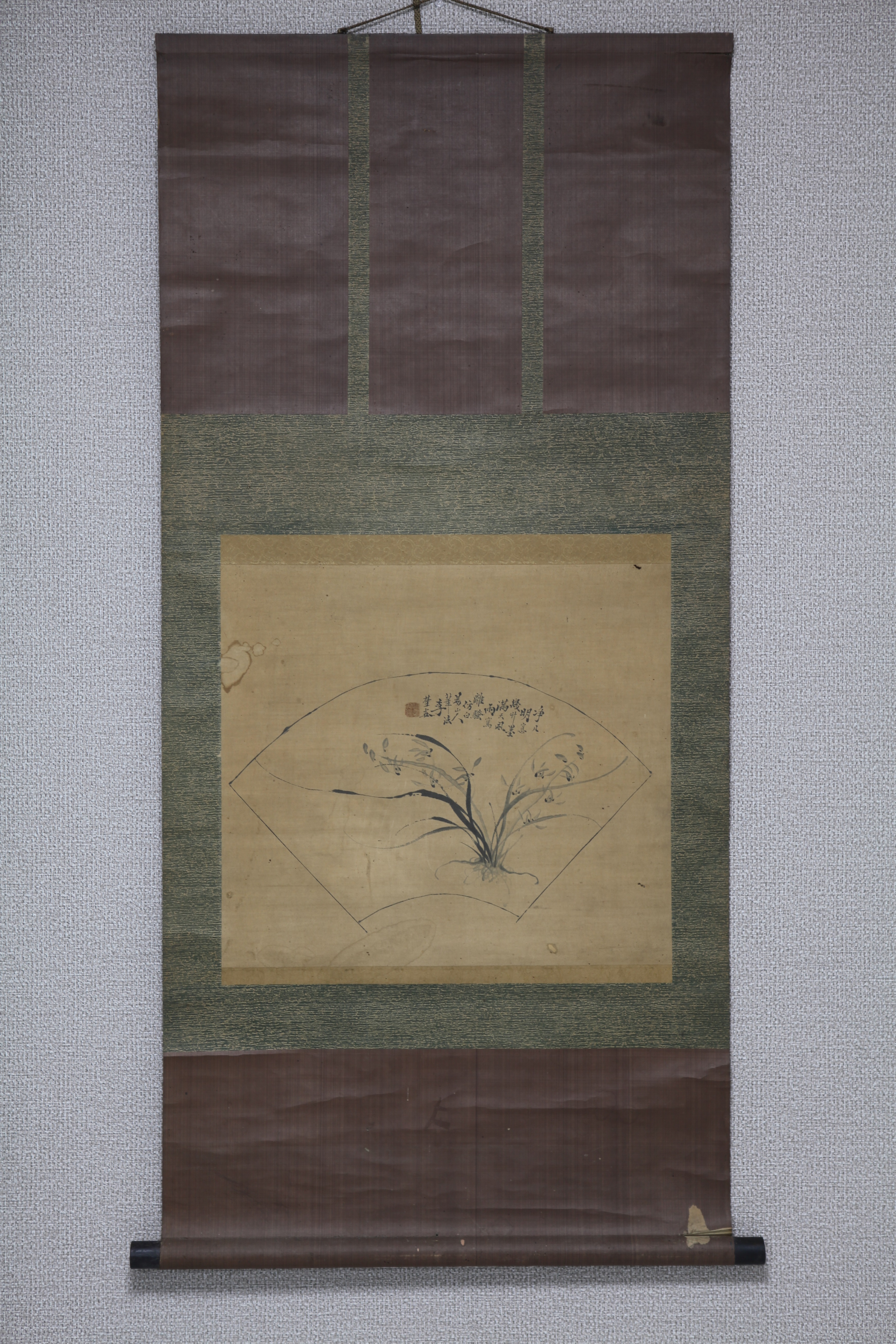 中国画 李埜谷 李野谷「蘭扇画」◎肉筆絹本◎清朝末期 民国時代 江蘇