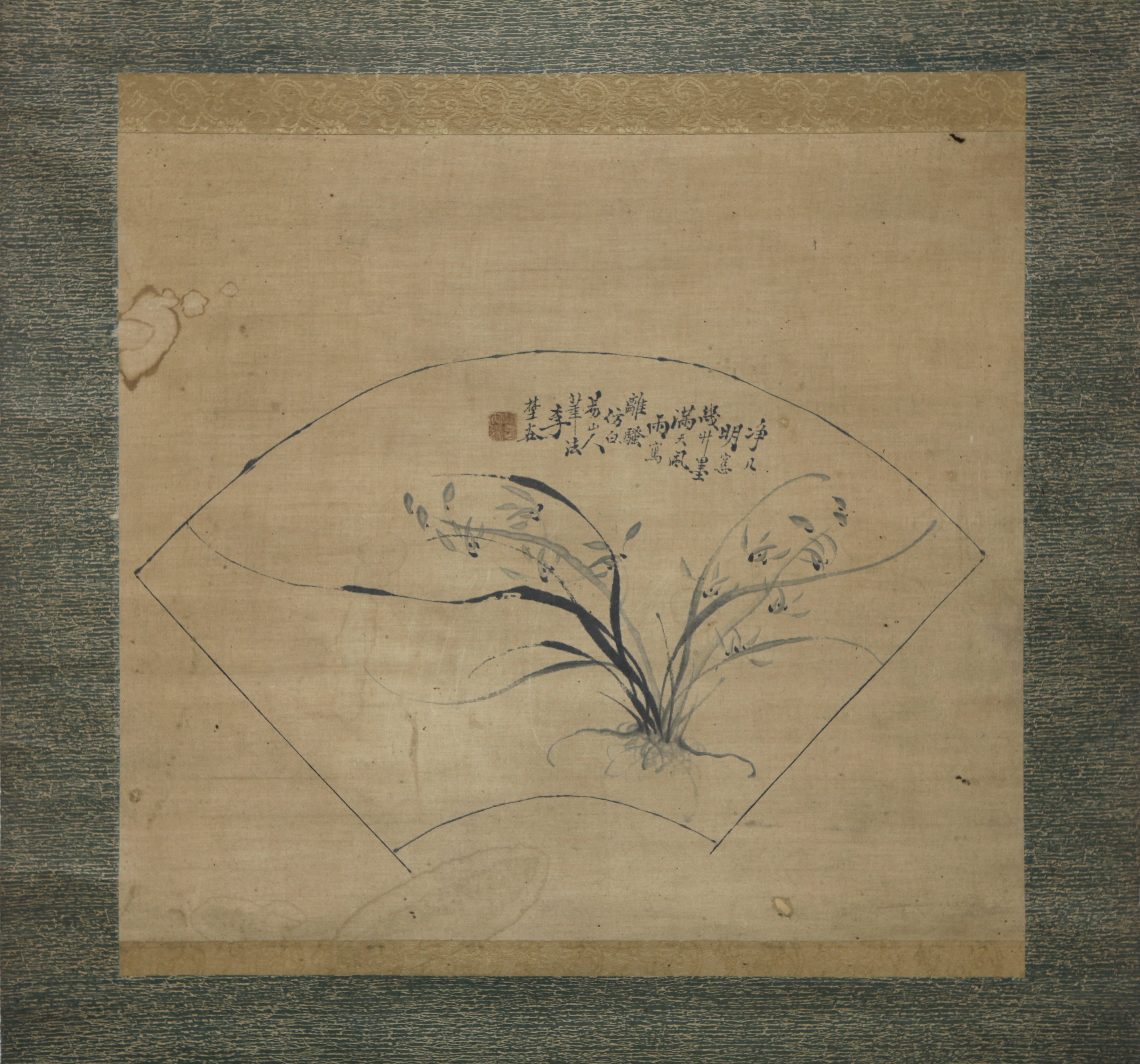 中国画 李埜谷 李野谷「蘭扇画」◎肉筆絹本◎清朝末期 民国時代 江蘇