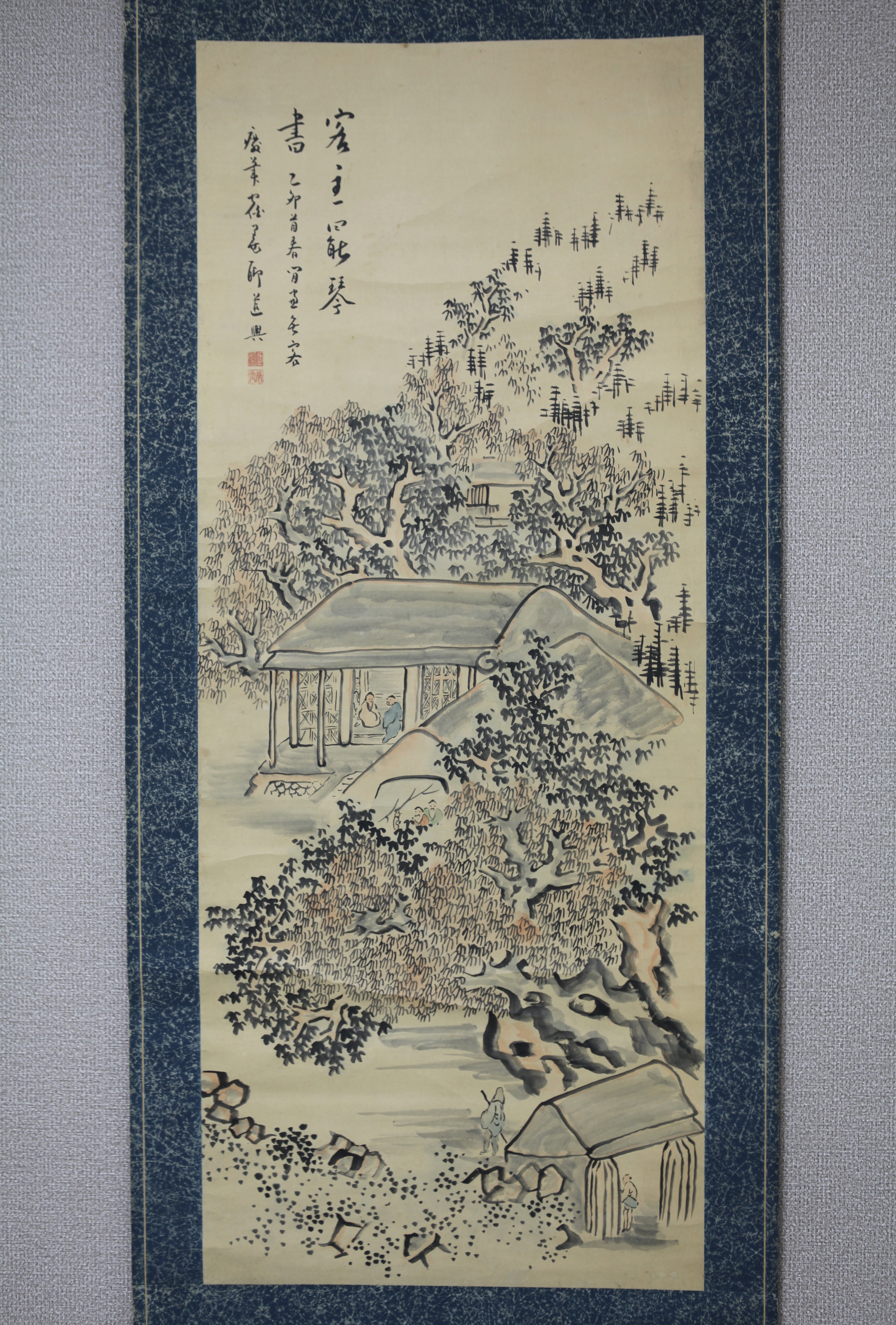 No4580 扁額装　墨彩画　人物図　書画　在銘　落款　肉筆紙本　絵画　送料無料 No4580 扁額装 墨彩画 人物図 書画 在銘 落款 肉筆紙本 絵画