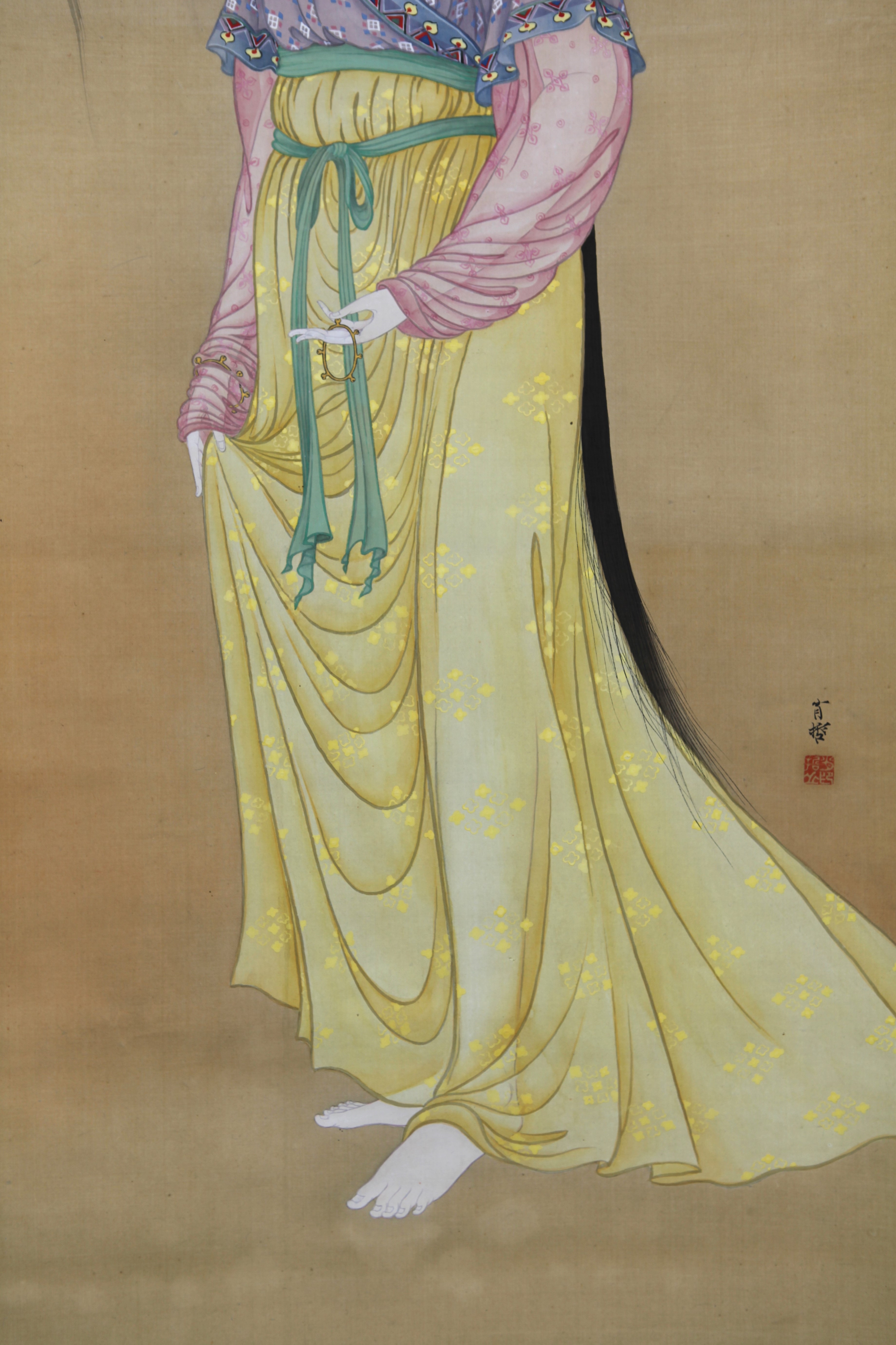 真作】【風車】 高屋肖哲 「美人図」◎肉筆絹本◎岐阜の人 狩野