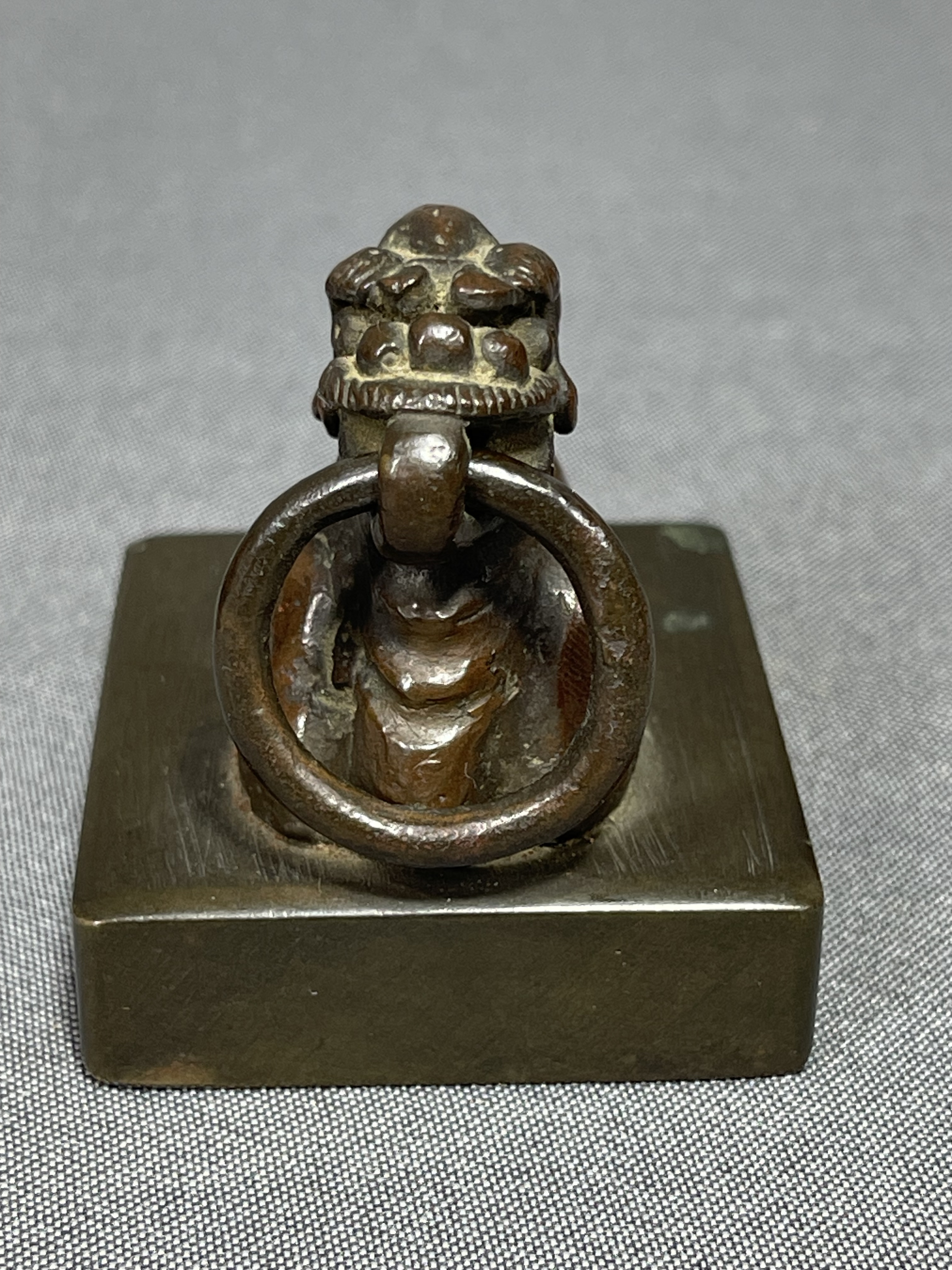 風車】 古銅 霊獣鈕 遊環 印章△青銅 印材△中国古美術 漢印 時代物