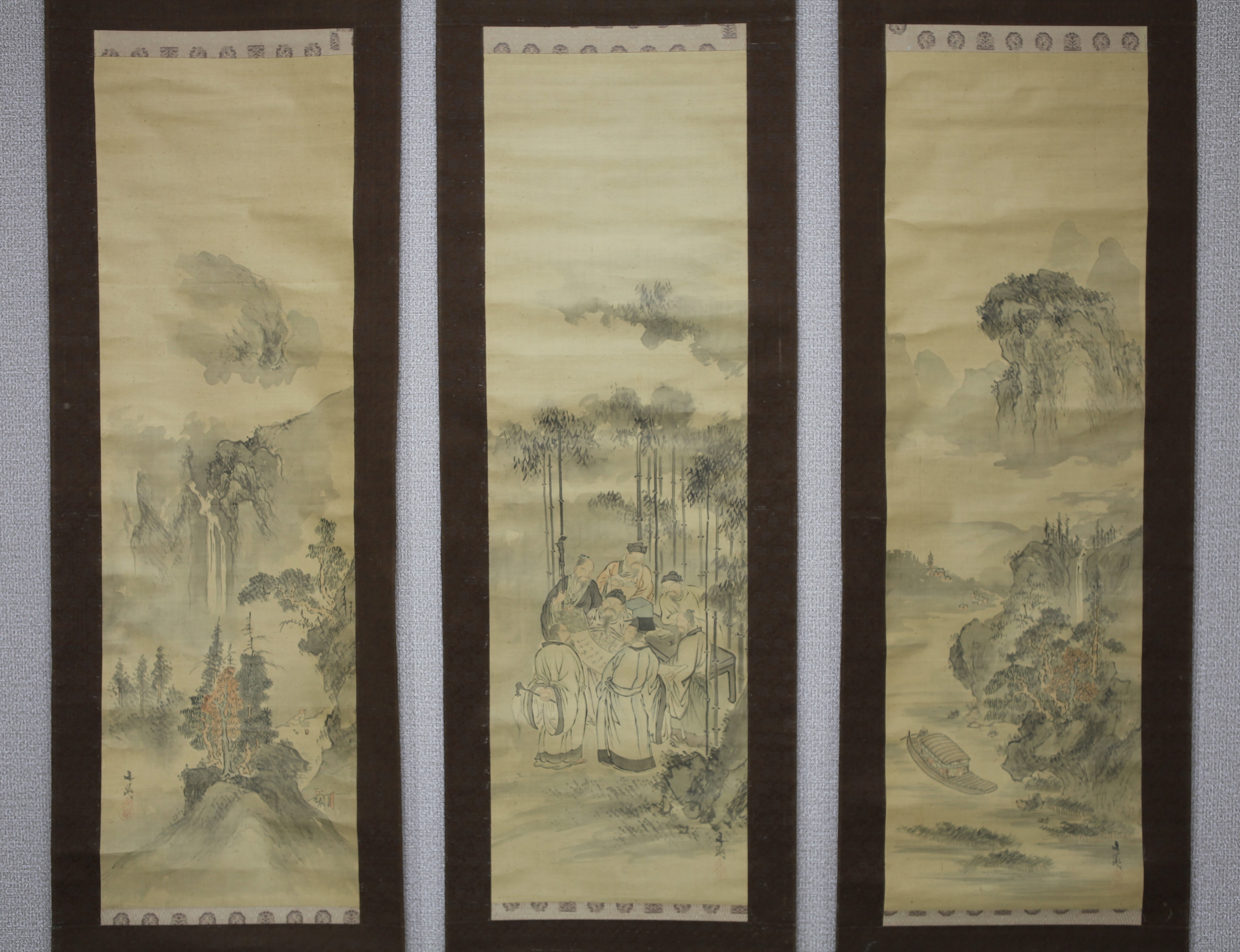 模写⁄谷文晁⁄老杉之図⁄絹表装⁄布袋屋掛軸HD-469 模写⁄谷