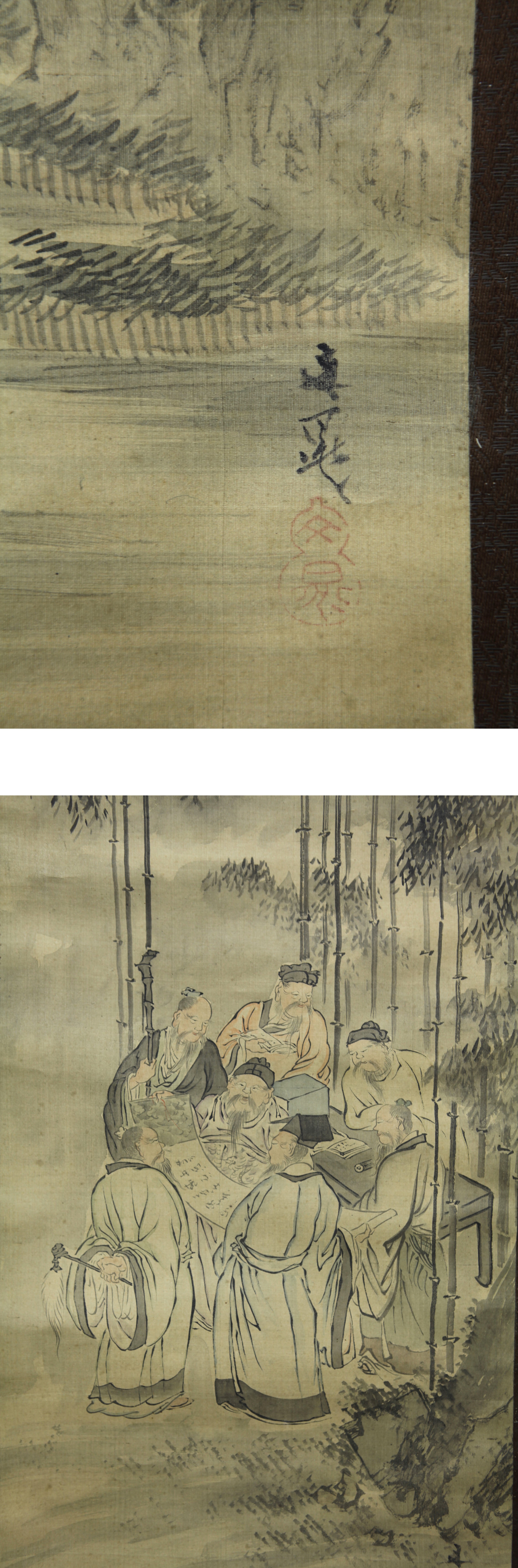 模写⁄谷文晁⁄老杉之図⁄絹表装⁄布袋屋掛軸HD-469 模写⁄谷