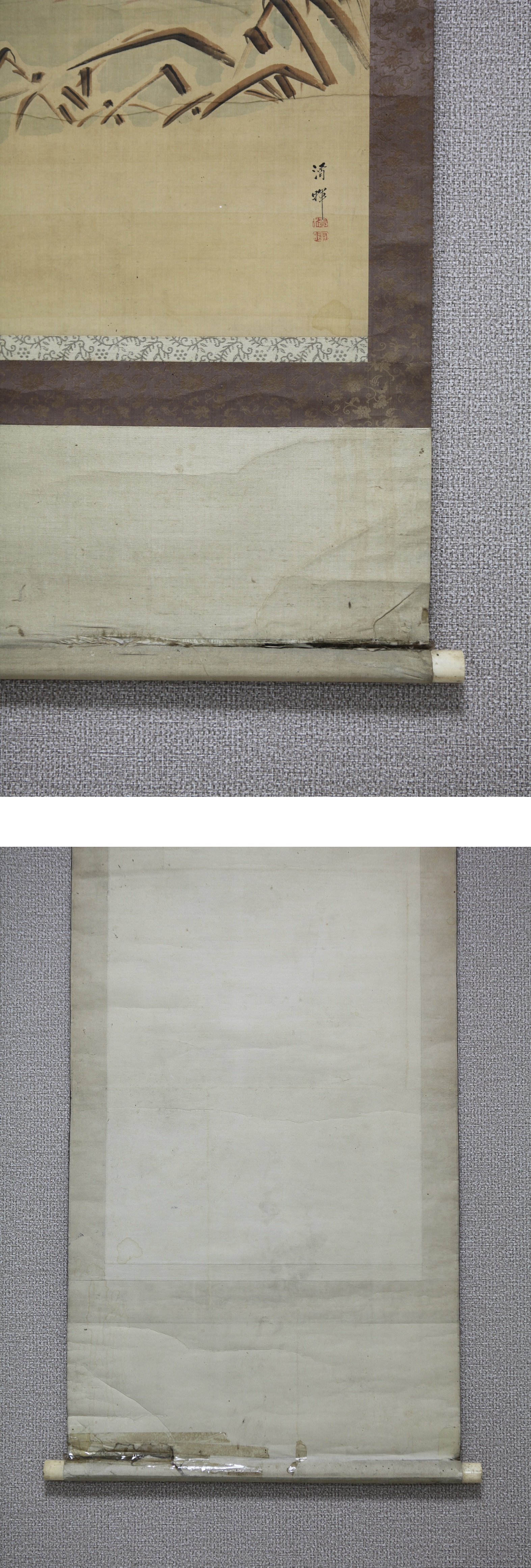 真作】【風車】 横山清暉 「月下芦雁図」◎肉筆絹本◎江戸時代末期