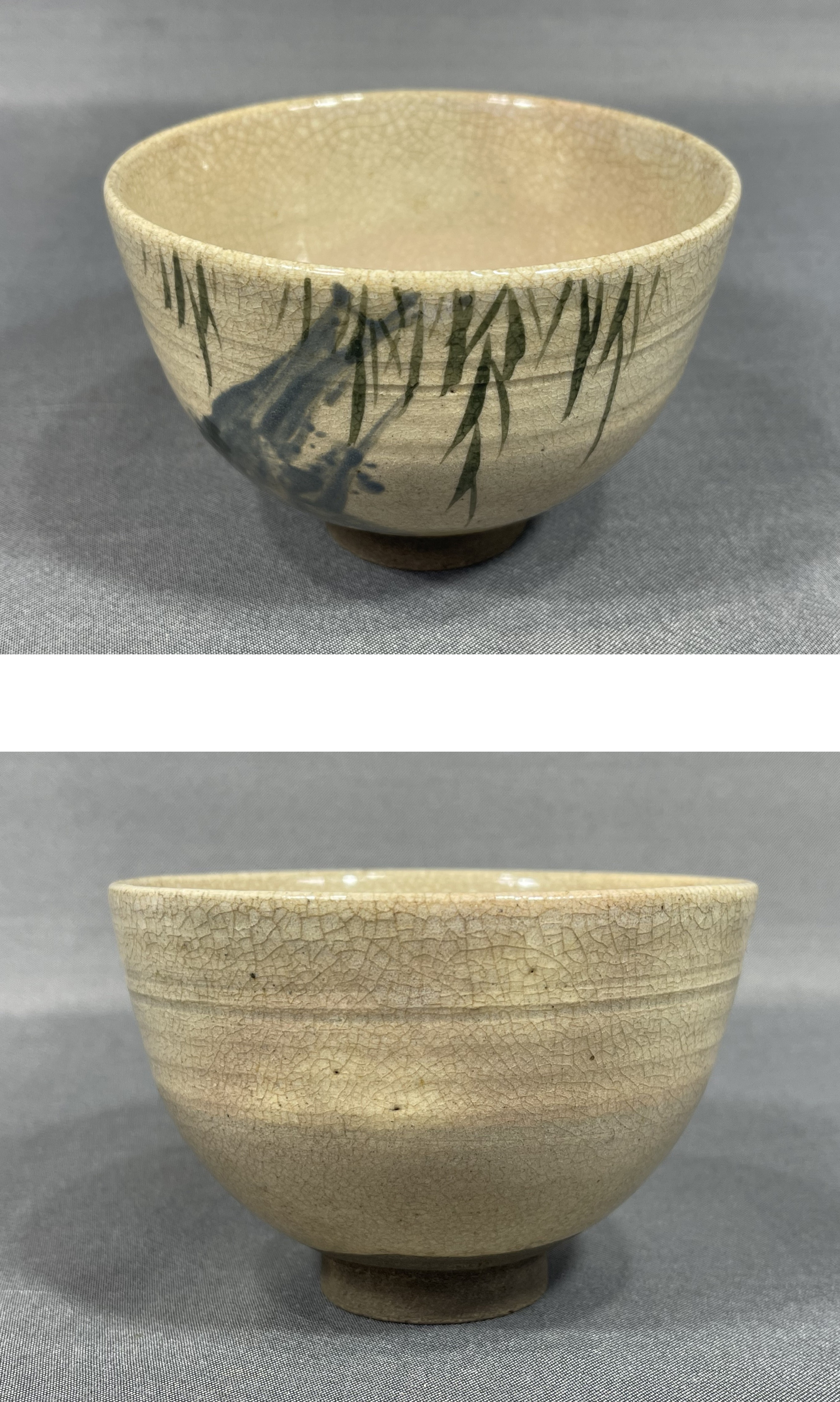 風車】時代 仁清造 柳に白鷺絵 茶碗△在銘 古物 時代物△青華