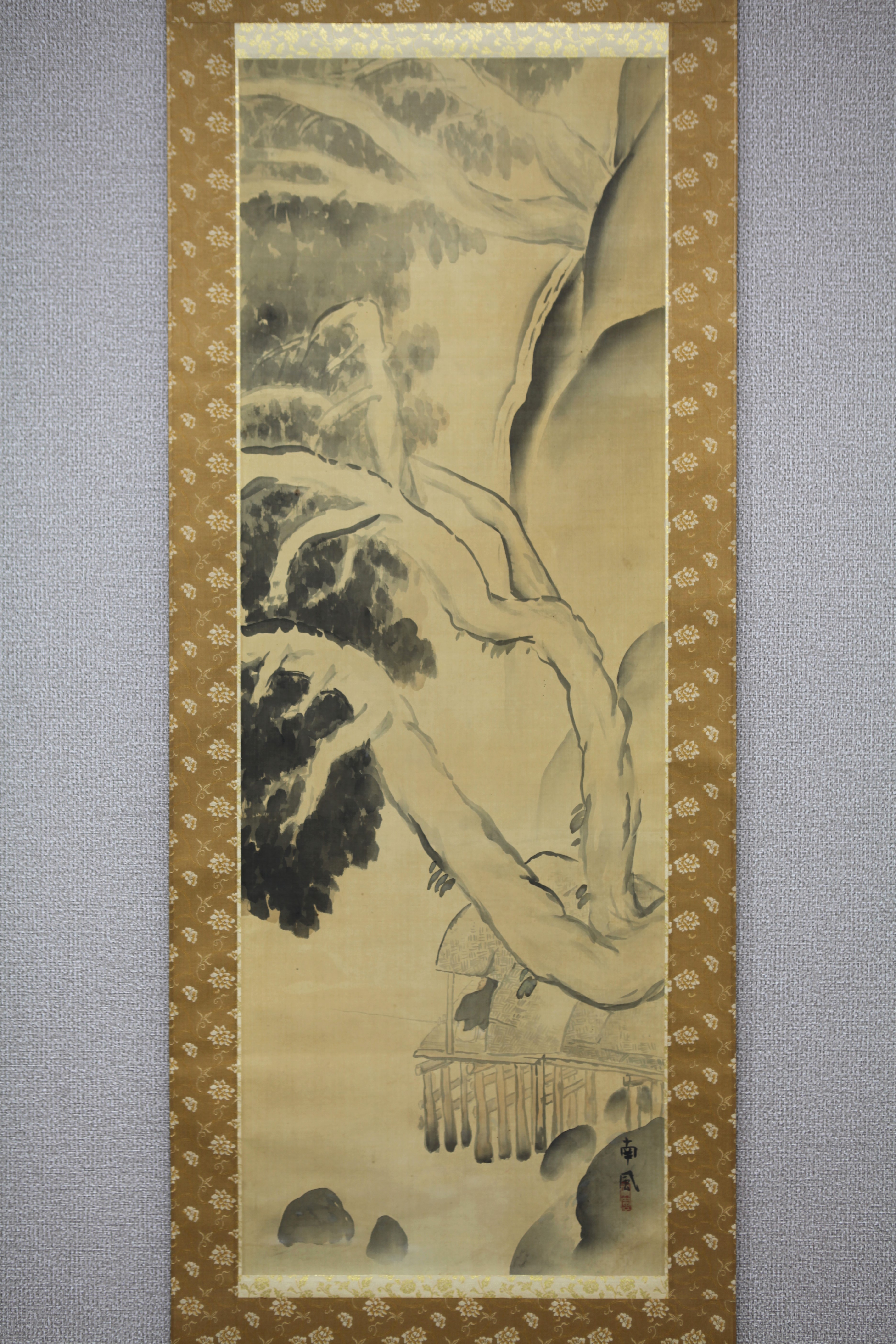 真作】【風車】 堅山南風 「独釣図」◎肉筆絹本◎熊本の人 文展二等賞