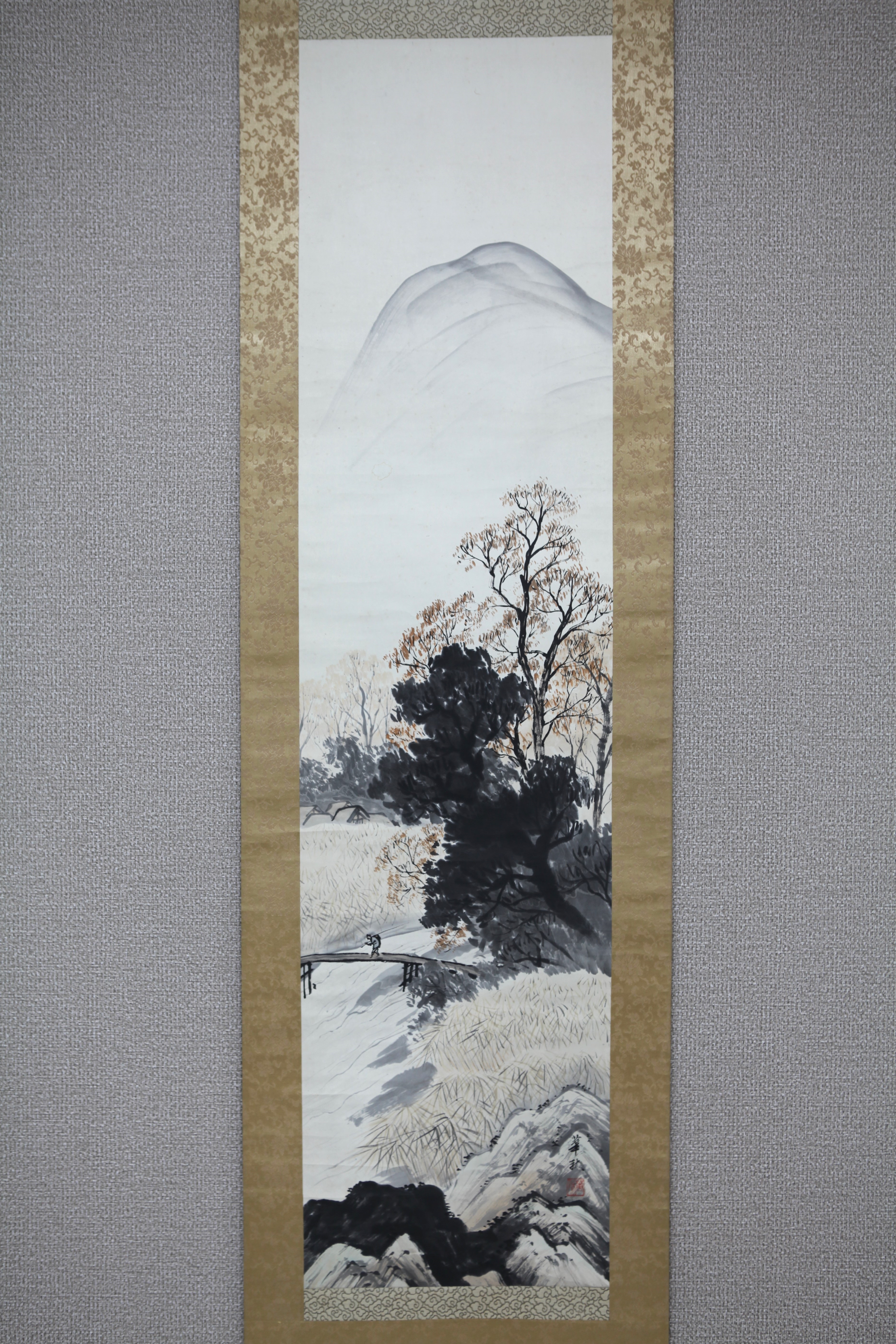 真作】【風車】 菊池華秋 「秋渓帰漁図」◎肉筆紙本◎山形の人 川合