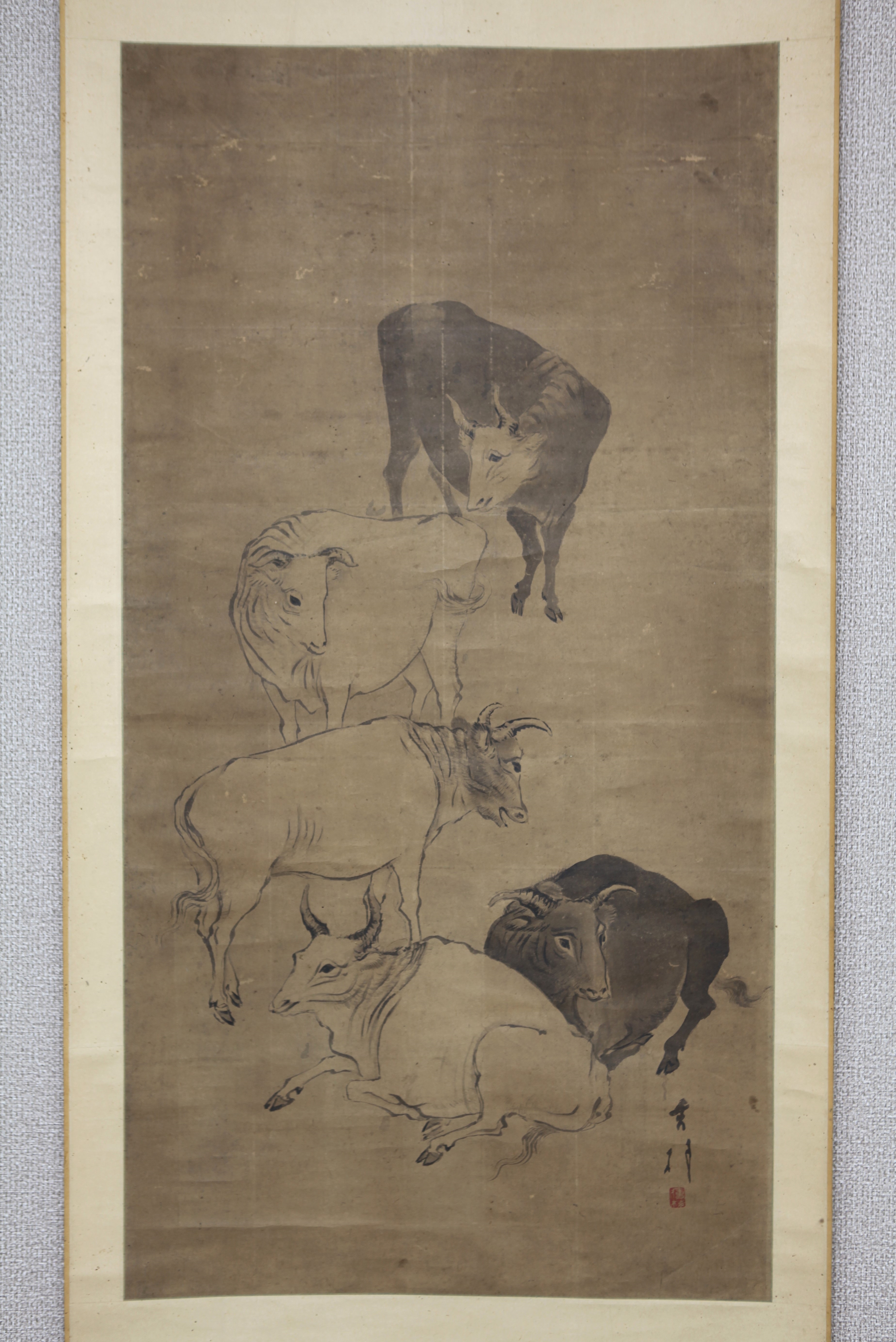 真作】【風車】 堀秀村 「五牛図」◎肉筆紙本◎桃山時代の武将 遠江守