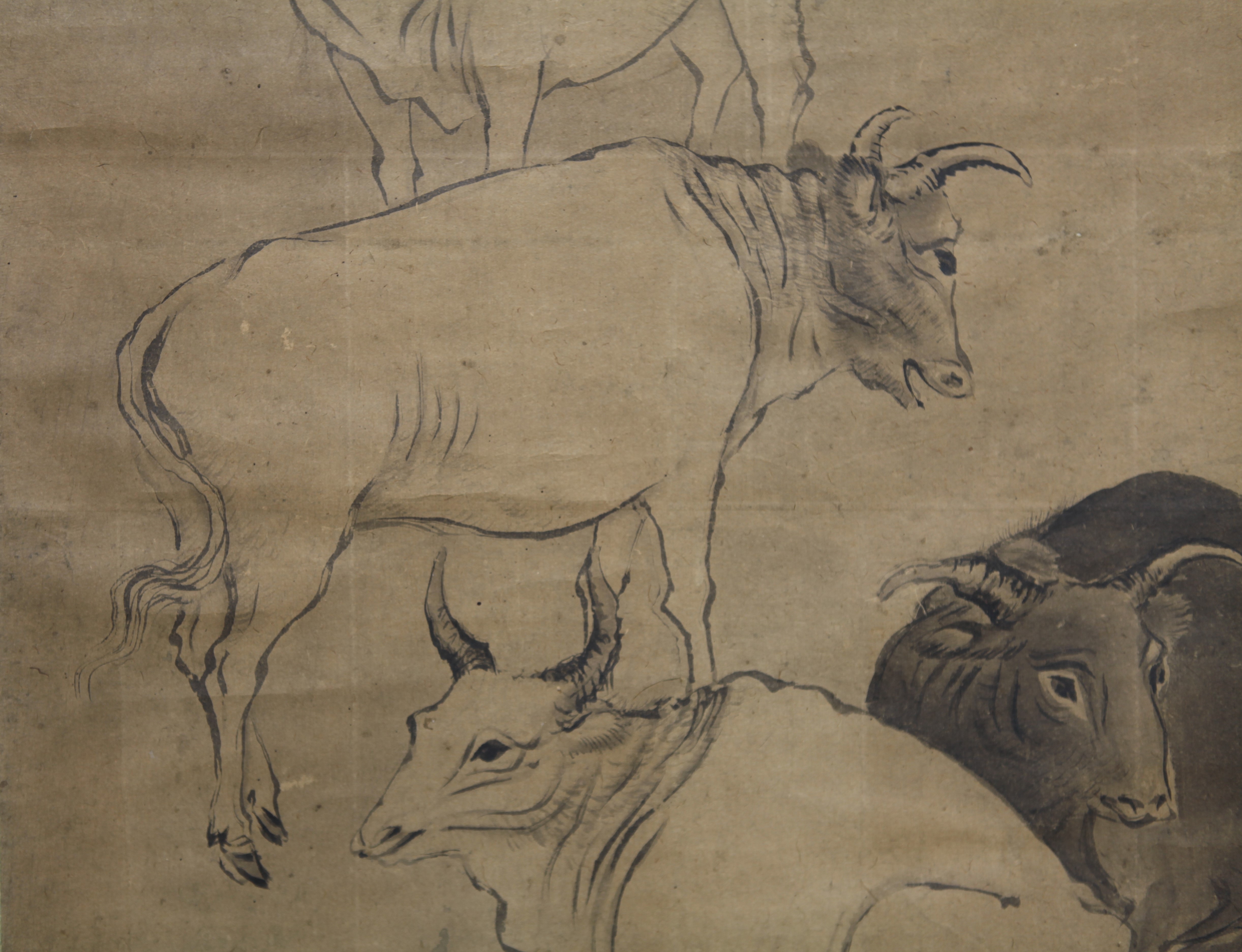 真作】【風車】 堀秀村 「五牛図」◎肉筆紙本◎桃山時代の武将 遠江守