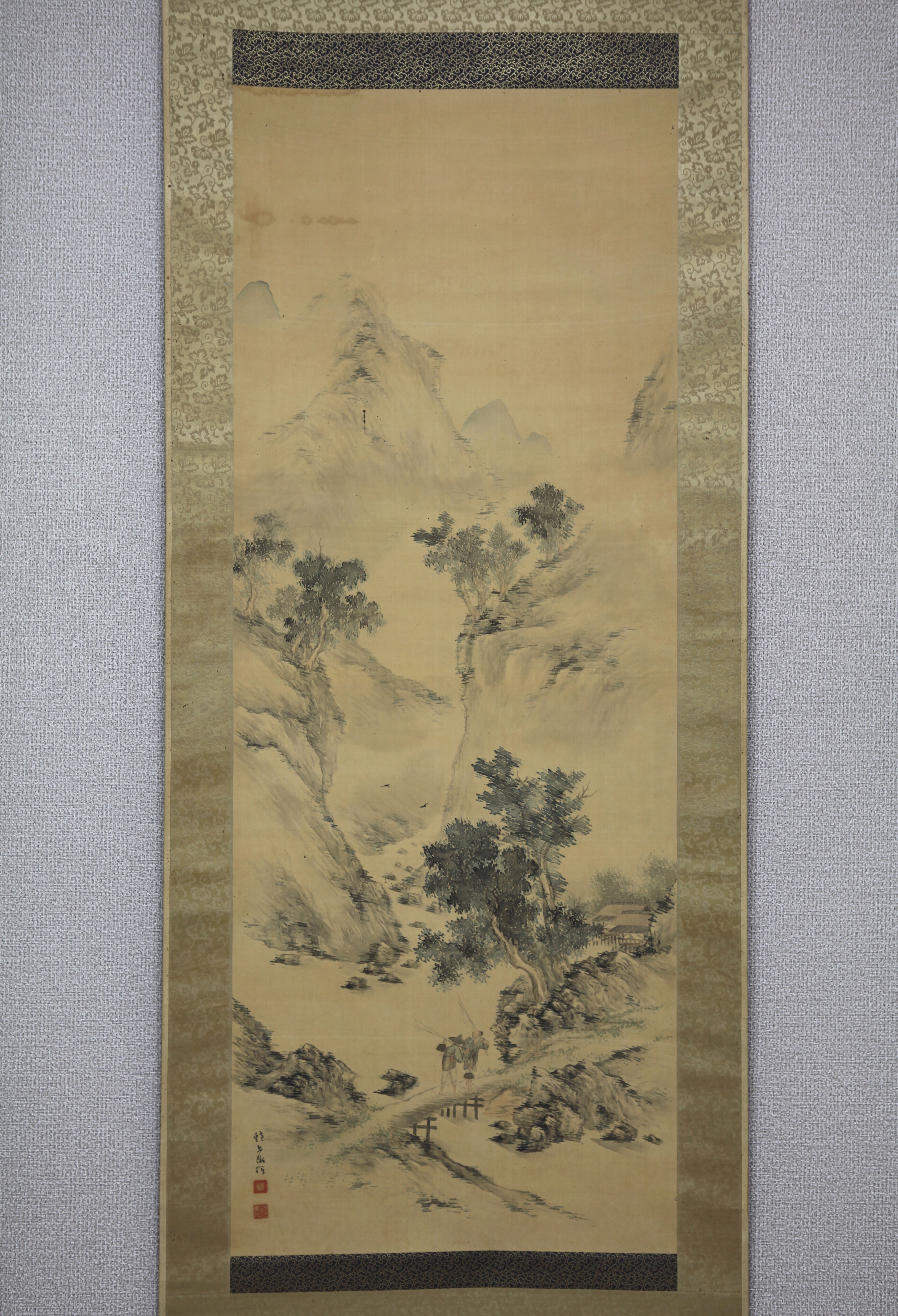 蔵出】鱸東洲 輝 「春渓釣人」◎肉筆絹本◎中国画 朝鮮画 李朝美術