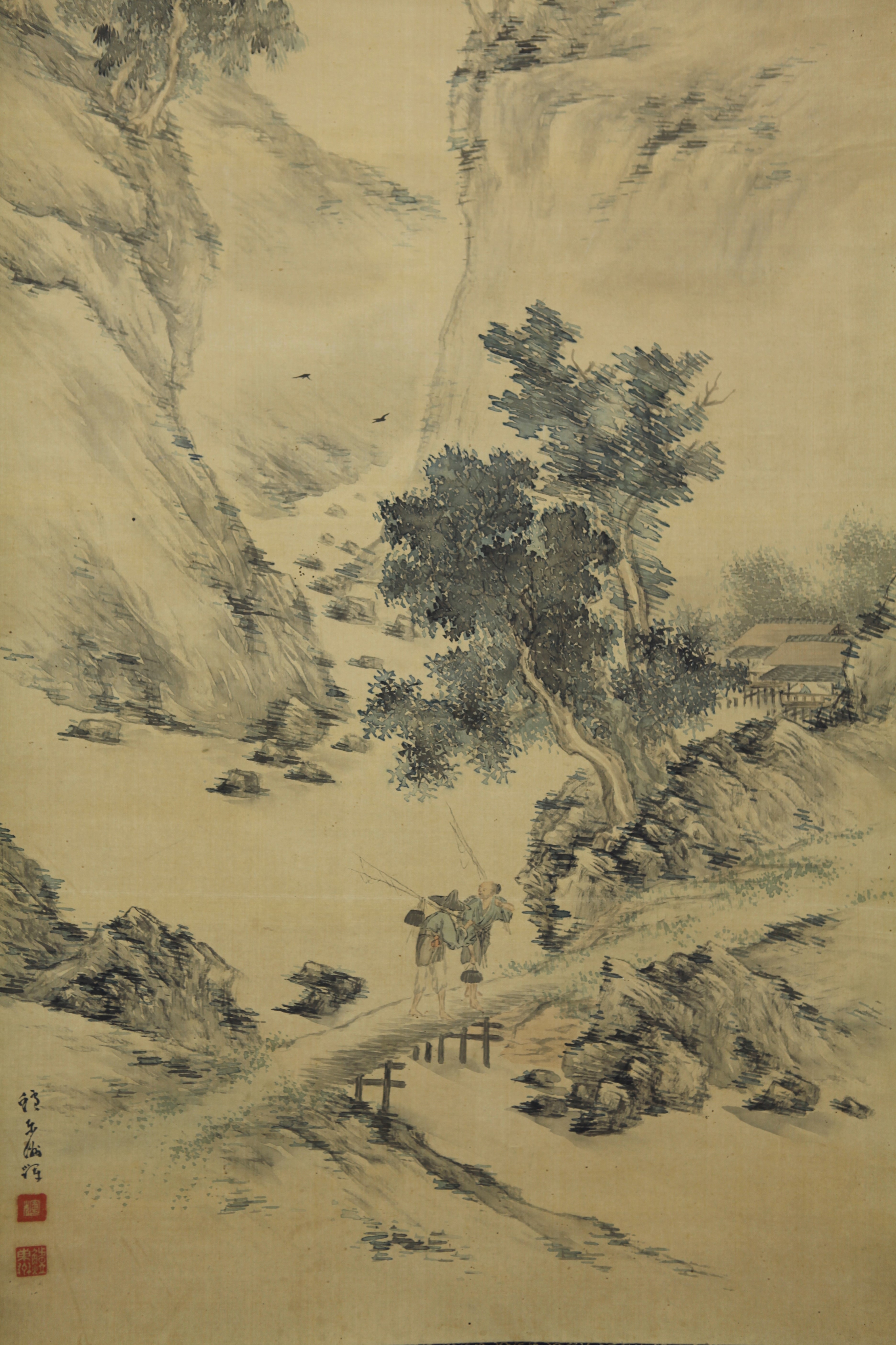 絹本 西脇雲渓画 肉筆 真作  「樹下渓流のあゆの図」194x51cm 絹本 西脇雲渓画 肉筆 真作 「樹下渓流のあゆの図」194x51cm