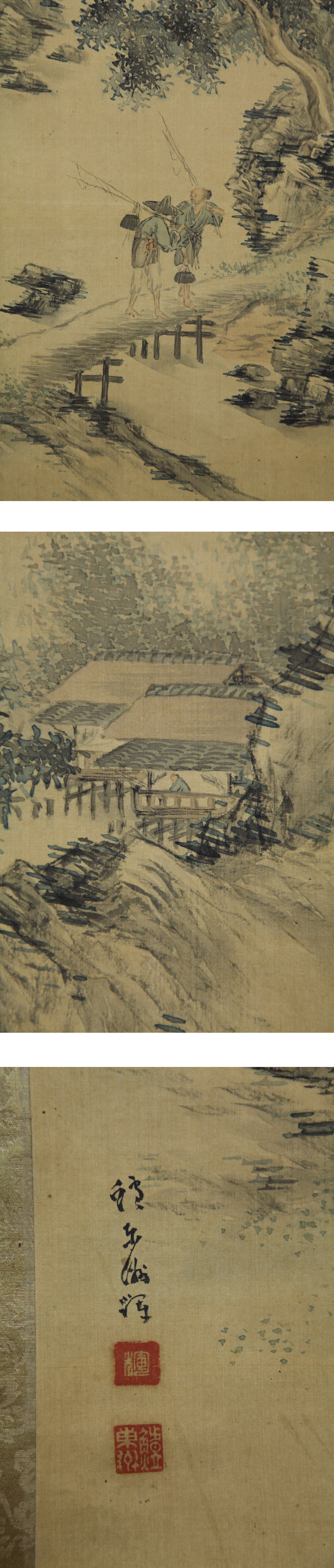 蔵出】鱸東洲 輝 「春渓釣人」◎肉筆絹本◎中国画 朝鮮画 李朝美術