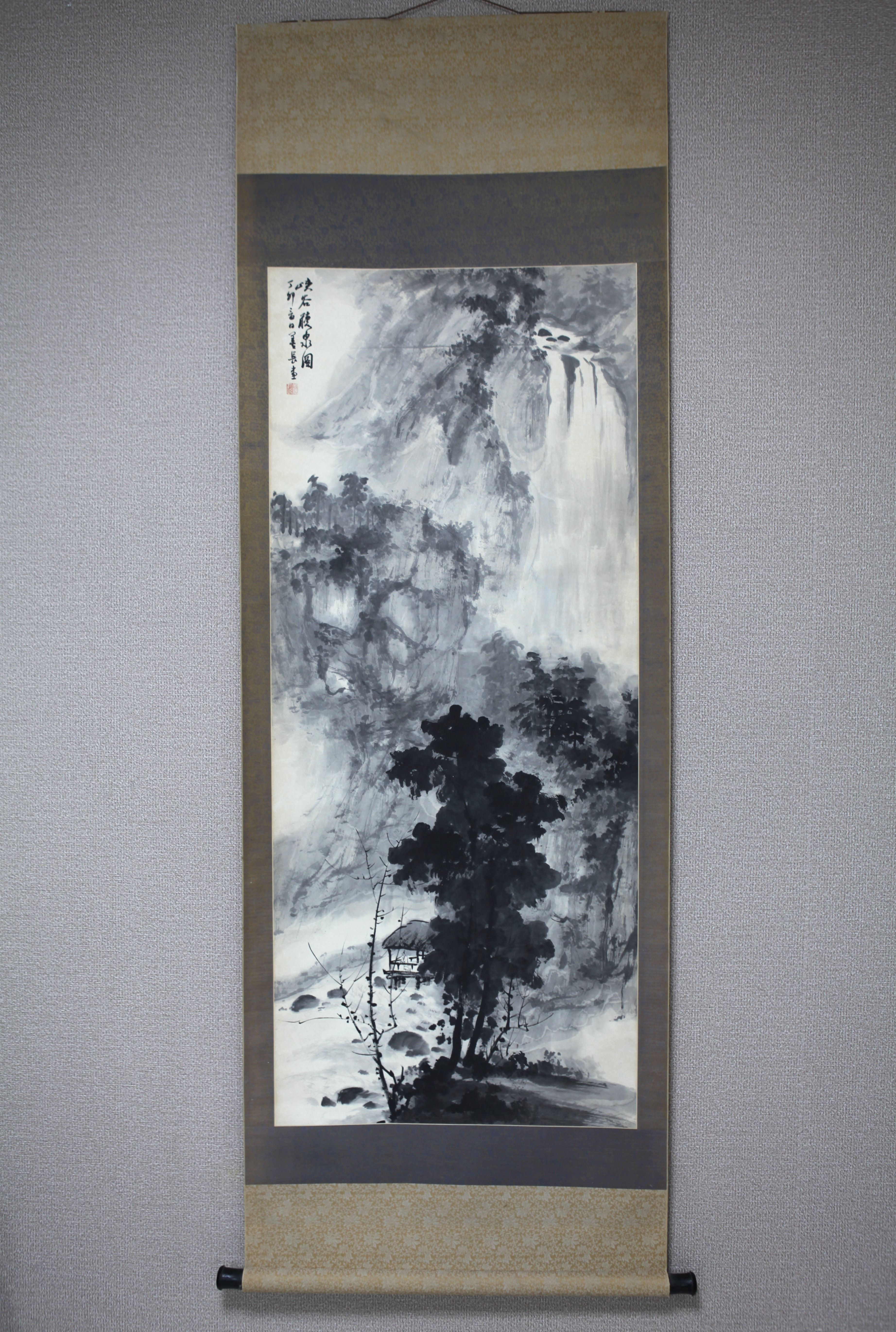 真作】【風車】 ？善長 「峡谷聴泉図」◎肉筆紙本◎近代 当代画家 中国