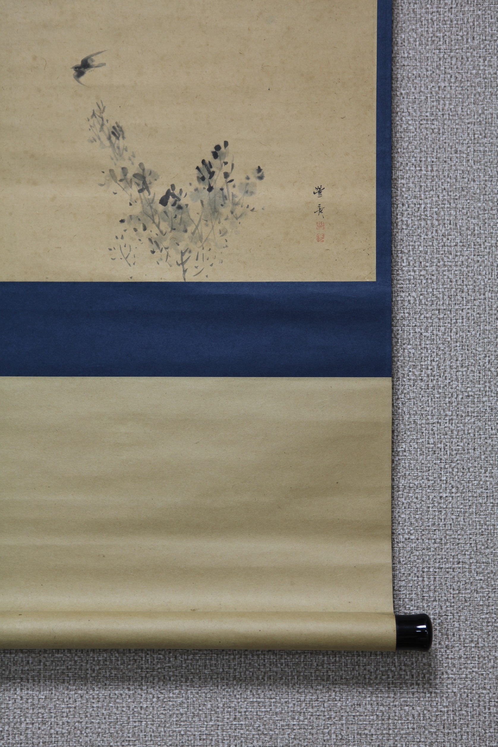 真作】【風車】 太室宗宸 賛 岡本豊彦 画「秋鳥図」◎肉筆紙本◎江戸