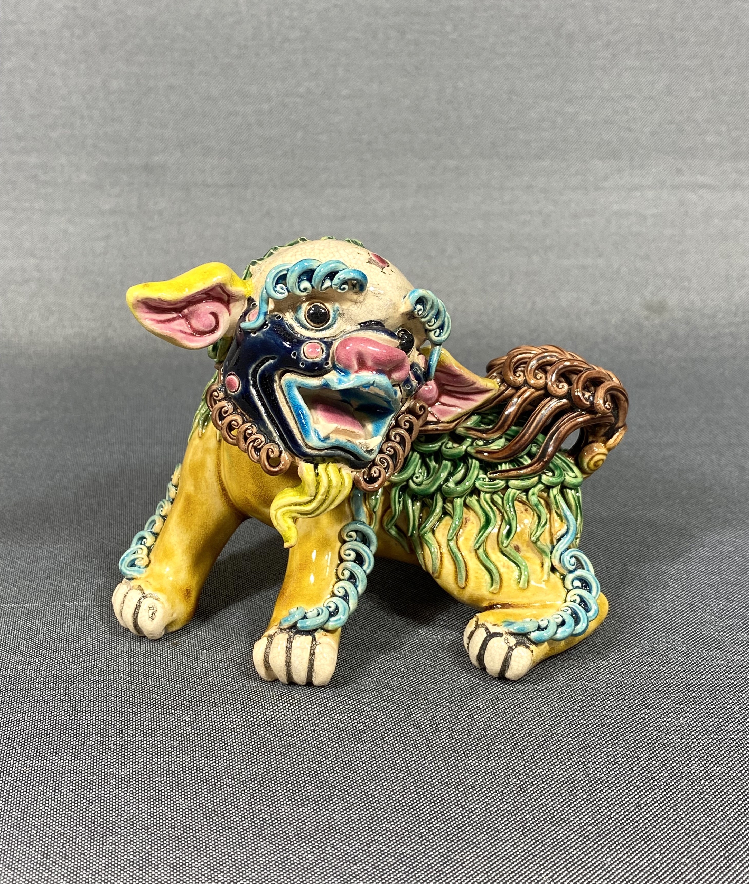 風車】 台湾 林俊亨 交趾焼 獅子 一対△福美 智盧 陶光 林智信△鹿港窯