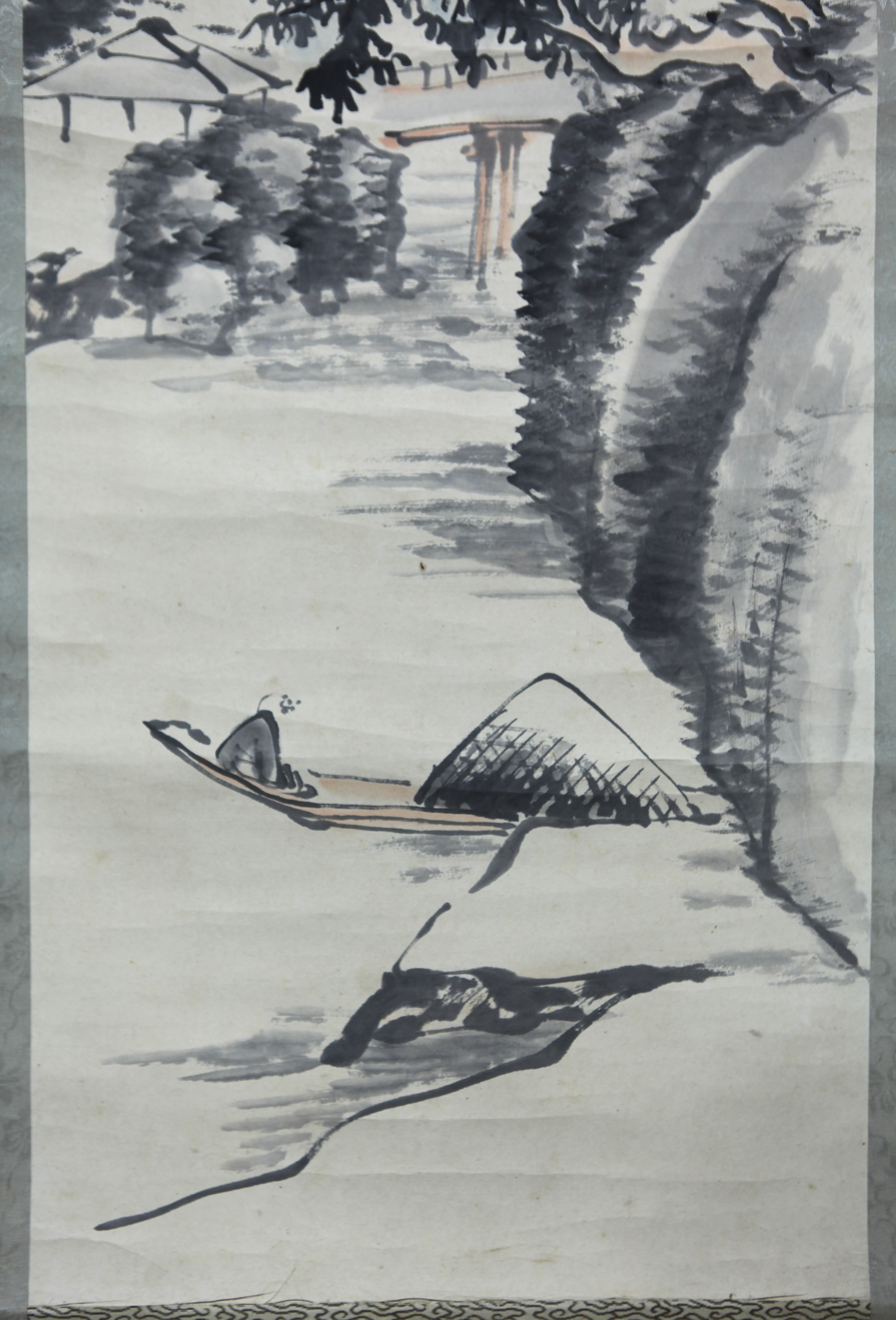 100%新品，新品 【真作】【風車】 呉惇 「煙渓釣舟」◎肉筆紙本◎清代